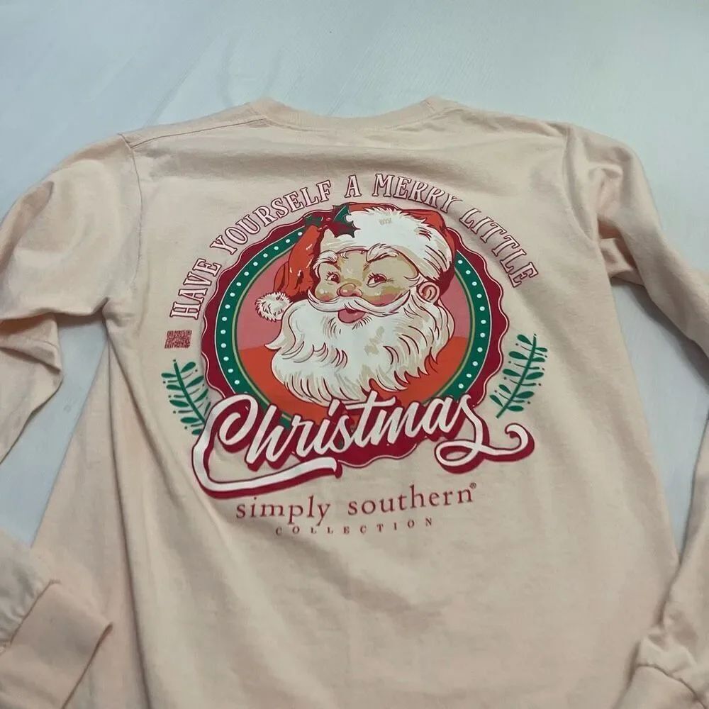 Simply Southern Peach Christmas Long Sleeve T-Shirt Size Small